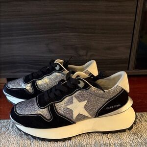 Vintage Havana Glitter Star Platform Sneakers | Silver & Black